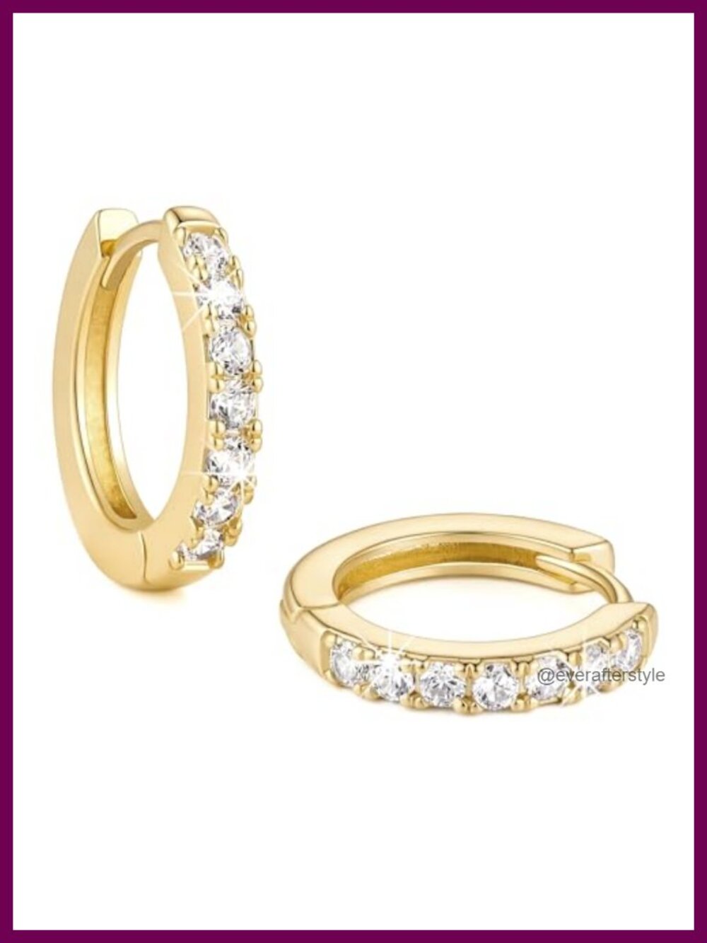 14K Gold Plated Hoop Earrings with Zircon Sparkle - Women's Jewelry